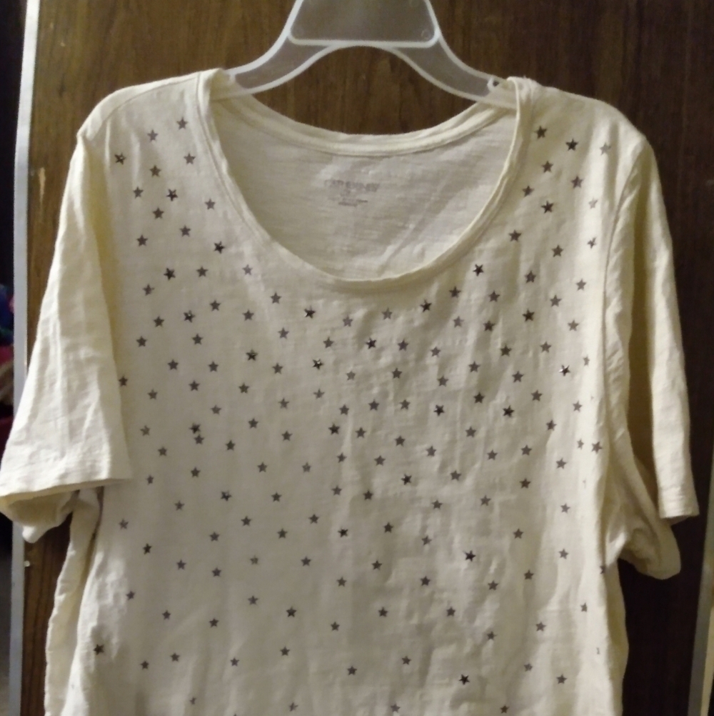 Catherine Tunic Top, 1X 18/20W, Cream/ Grey Stars, 100% cotton, pre-owned